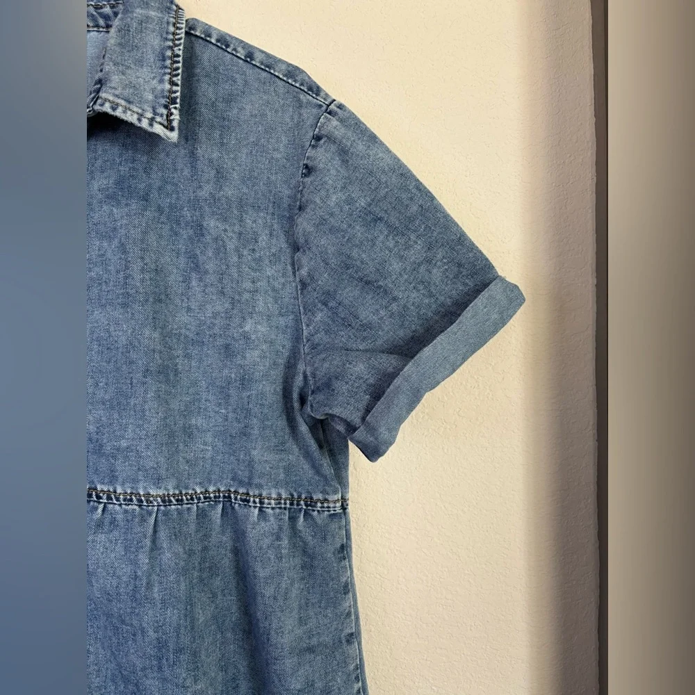 Womens Short Sleeve Denim Dress medium blue size large - Picture 4 of 5